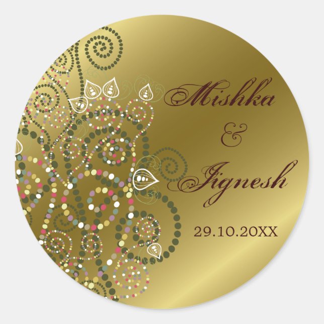 Elegante Green Boho Spirals Gold Wedding Stickers (Vorderseite)
