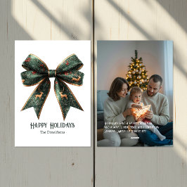 Elegante Green Bow Holiday Foto Holiday Card Feiertagskarte