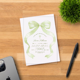 Elegante Green Bow-Taufe Acryleinladungen
