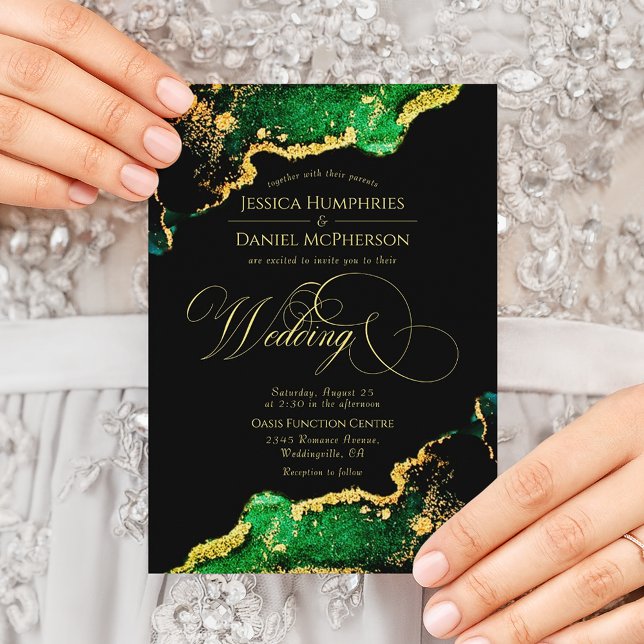 Elegante Green Bronze Gold Wedding Einladung (Elegant Green Bronze Gold Wedding Invitation)