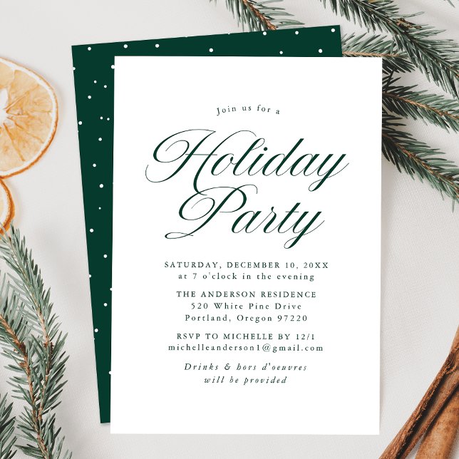 Elegante Green Calligraphy Script Holiday Party Einladung (Von Creator hochgeladen)