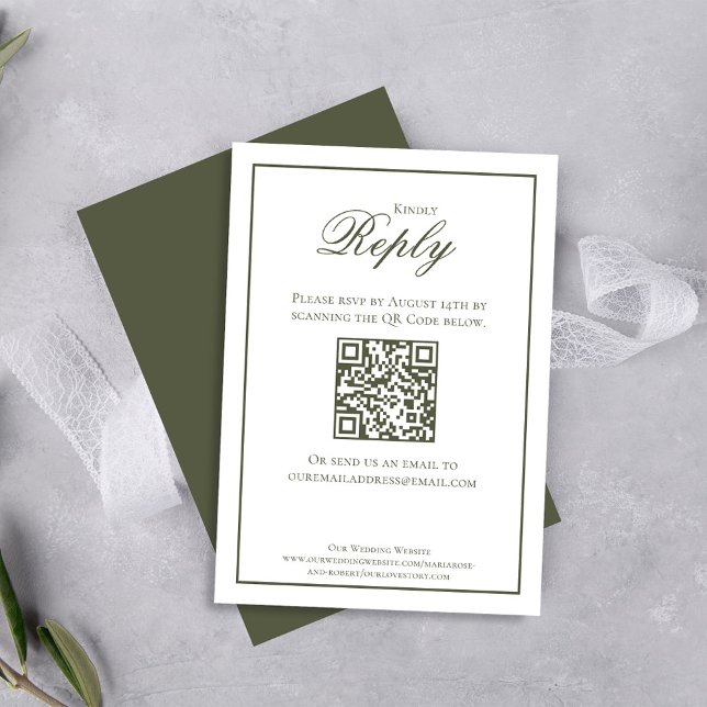Elegante Green Calligraphy UAWG RSVP Karte (Elegant dark olive green classic RSVP card.)