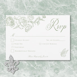 Elegante Green Chinoiserie Bird & Wappen Wedding RSVP Karte