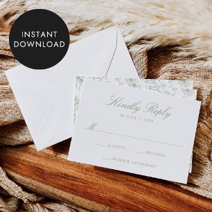 Elegante Green Chinoiserie Floral Wedding RSVP Car Einladung