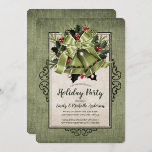 Elegante Green Christmas Bells Holiday Party Einladung