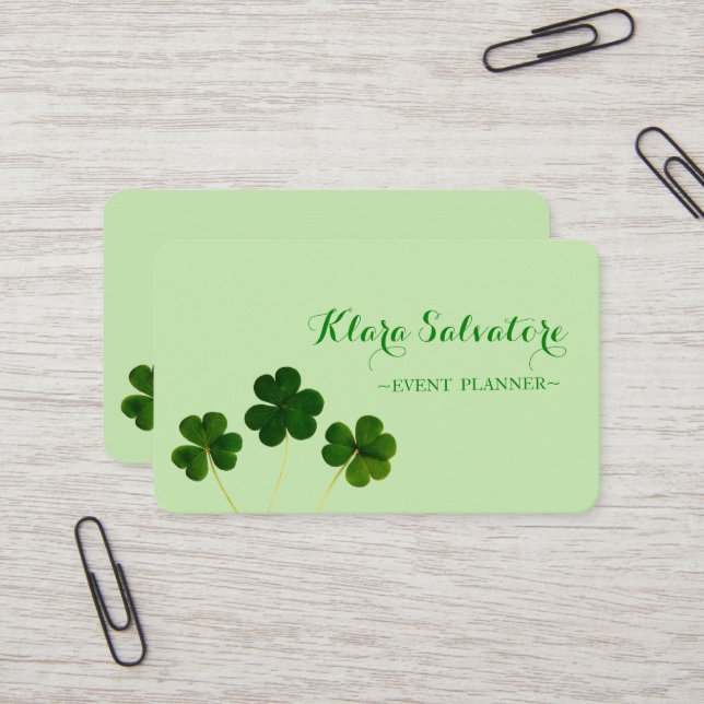 Elegante Green Clover St.Patrick Business Card Visitenkarte (Vorderseite/Rückseite Beispiel)