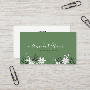 Elegante Green Floral QR Code Business Card Visitenkarte