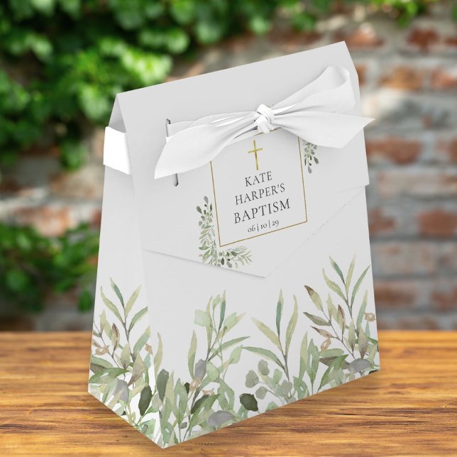Elegante Green Foliage Baptism Fvor Box Geschenkschachtel (Von Creator hochgeladen)