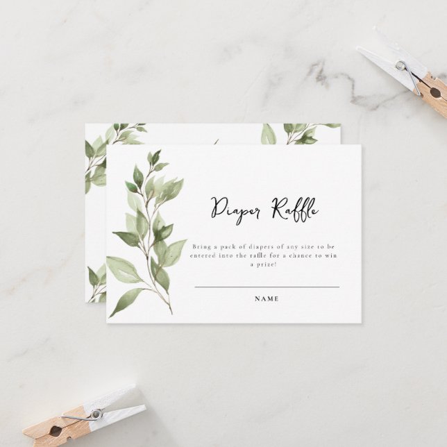 Elegante Green Foliage Diaper Raffle Card (Vorderseite/Rückseite Beispiel)