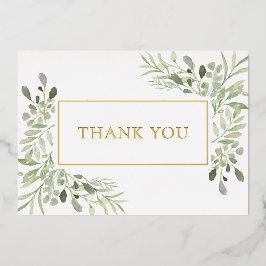 Elegante Green Foliage Gold Foil Danke Karte