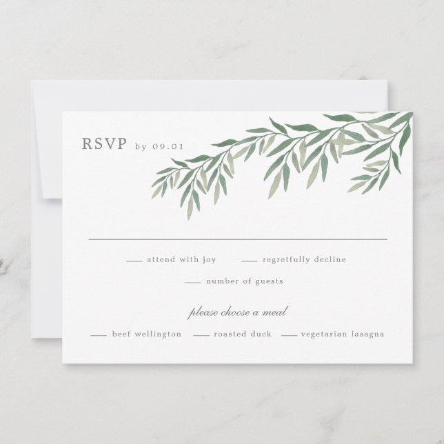 Elegante Green Foliage Wedding RSVP Card (Vorderseite)