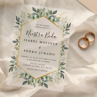 Elegante Green Gold Blätter Nuestra Boda Wedding