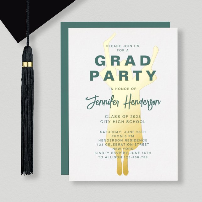 Elegante Green Gold Foil Graduation Party Folieneinladung (Von Creator hochgeladen)