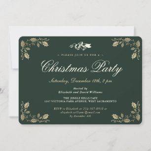 Elegante Green Gold Holly Weihnachtsfeier Einladung