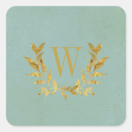 Elegante Green Gold Moderne Monogram Wedding Quadratischer Aufkleber