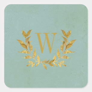 Elegante Green Gold Moderne Monogram Wedding Quadratischer Aufkleber