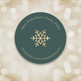 Elegante Green Gold Snowflake Business Notar Runder Aufkleber