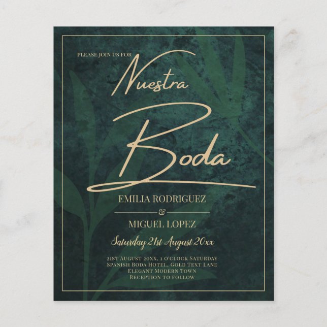 Elegante Green Gold Spanish BODA QR Code UAWG Flyer (Vorne)
