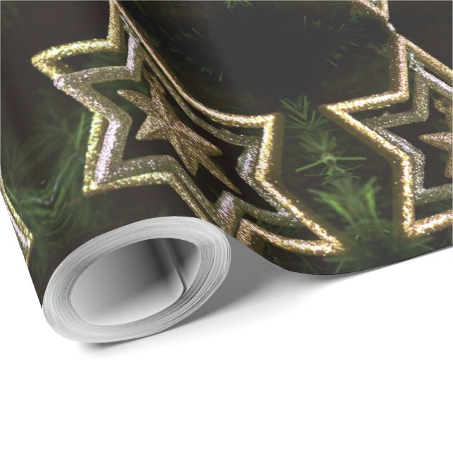 Elegante Green Gold Stars Muster Weihnachten Geschenkpapier (Rolleneckpunkt)