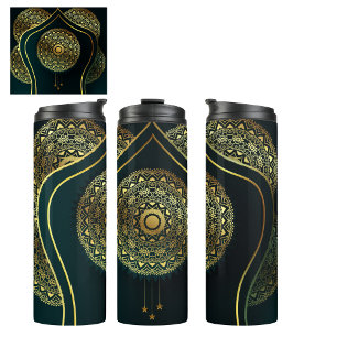 Elegante Green Imitats Gold Mandala Thermosbecher