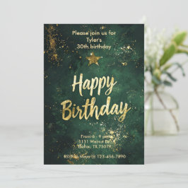 Elegante Green & Imitats Goldener Geburtstag Einla Einladung