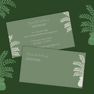 Elegante Green Interior Designer Business Cards Visitenkarte