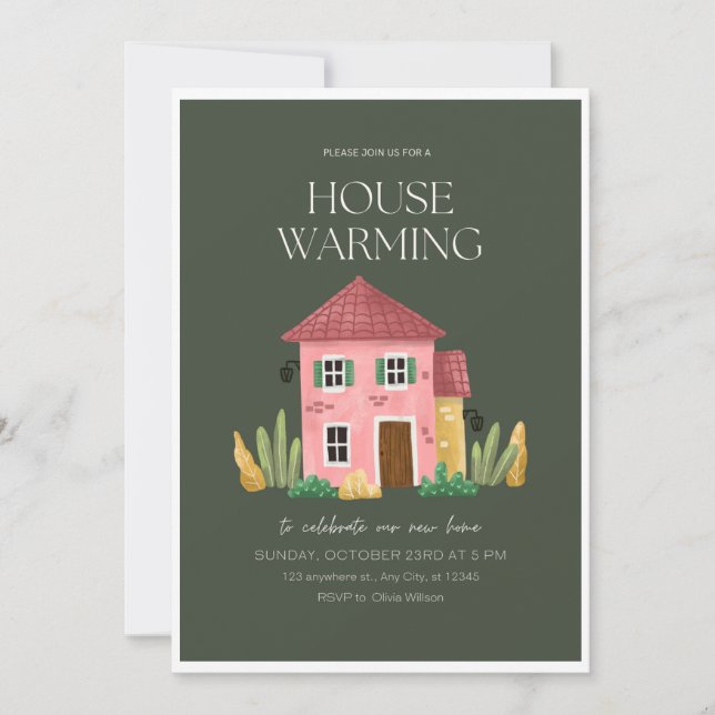Elegante Green Invitation Card, Housewarming Card Einladung (Vorderseite)