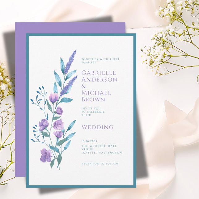 Elegante Green Lavender Watercolor Wedding Card Einladung (Von Creator hochgeladen)