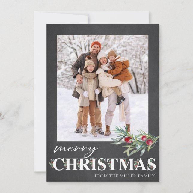 Elegante Green Merry Weihnachts-Weihnachtsfotokart Feiertagskarte (Vorderseite)