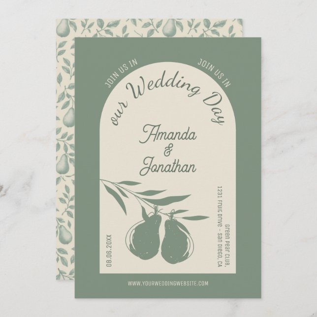 Elegante Green Pear Wedding Einladung (Vorne/Hinten)