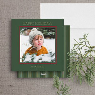 Elegante Green & Red Frame Foto Ferienkarte Feiertagskarte