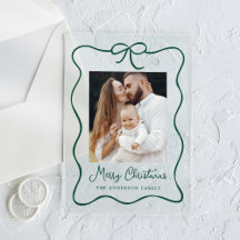 Elegante Green Ribbon Bow Foto Holiday Card