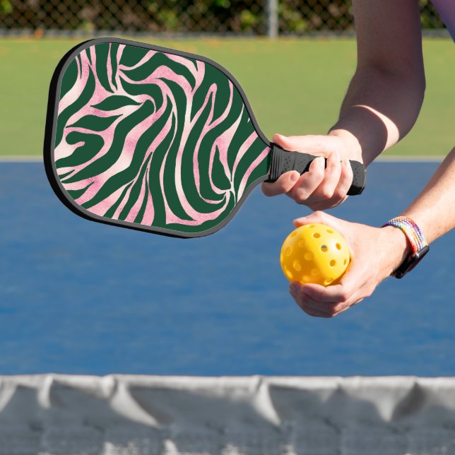 Elegante Green Rose Gold Glitzer Zebra Pickleball Schläger (InSitu)