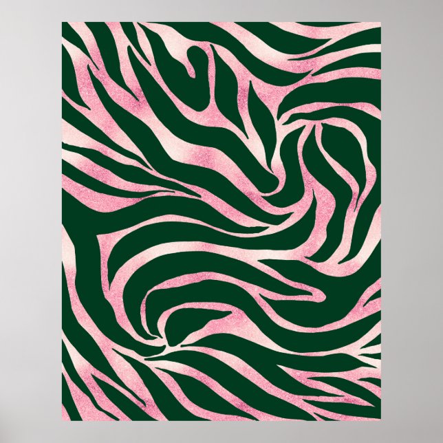 Elegante Green Rose Gold Glitzer Zebra Poster (Vorne)