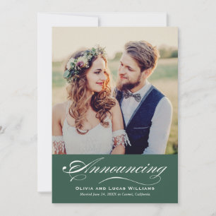 Elegante Green Script Wedding Foto Ehe Ankündigung