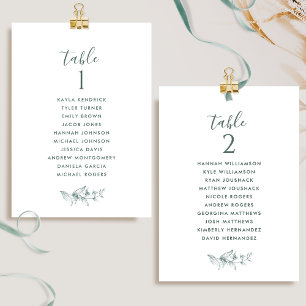 Elegante Green Seating Plan Cards mit Gästennamen