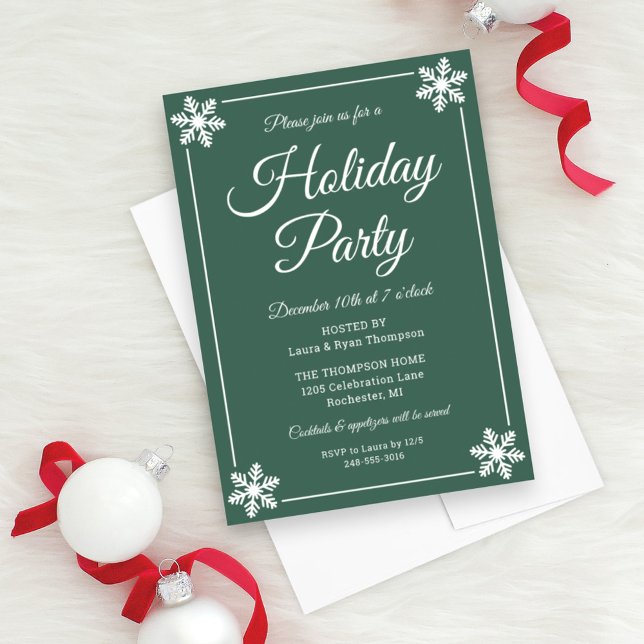 Elegante Green Snowflake Script Holiday Party Einladung (Von Creator hochgeladen)