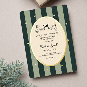 Elegante Green Striped Holiday Party Einladung