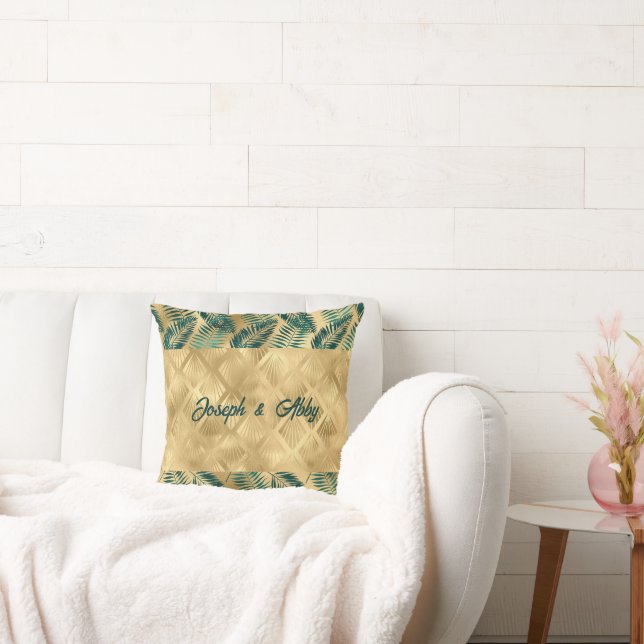 Elegante Green und Gold Blätter Kissen (Liege)