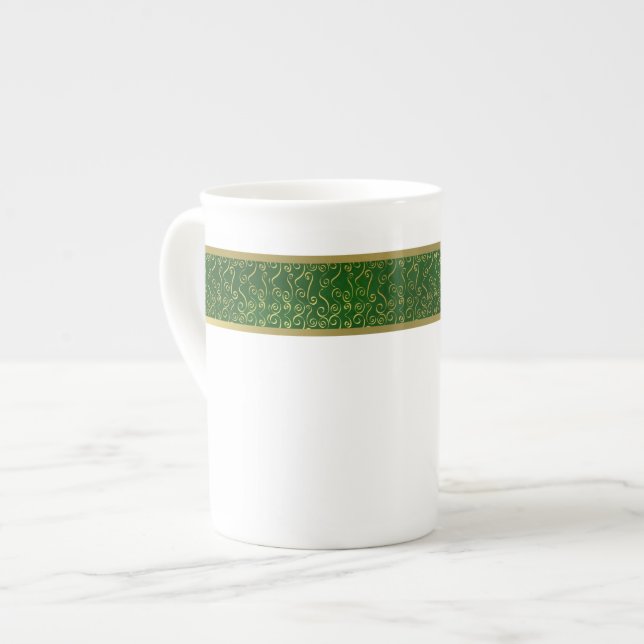 Elegante Green und Gold Bone China Tasse (Vorderseite Links)