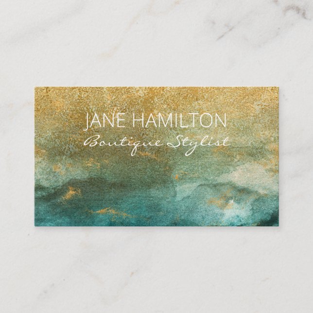 Elegante Green und Gold Boutique Business Card Visitenkarte (Vorderseite)