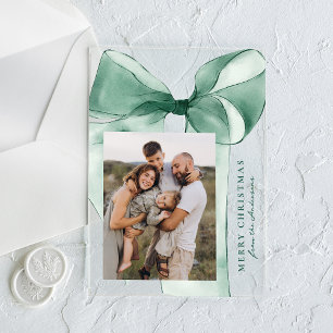 Elegante Green Watercolor Bow Foto Acryleinladungen