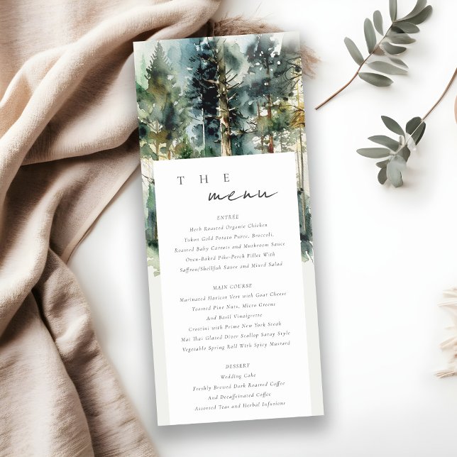 Elegante Green Watercolor Wald Forest Menu Card Einladung (Von Creator hochgeladen)