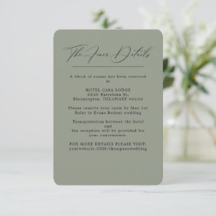 Elegante Green Wedding Details Eintrittskarte Begleitkarte