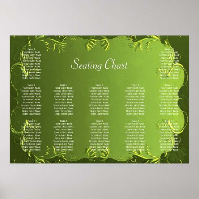 Elegante Green Wedding Reception Seating Chart Poster (Vorne)