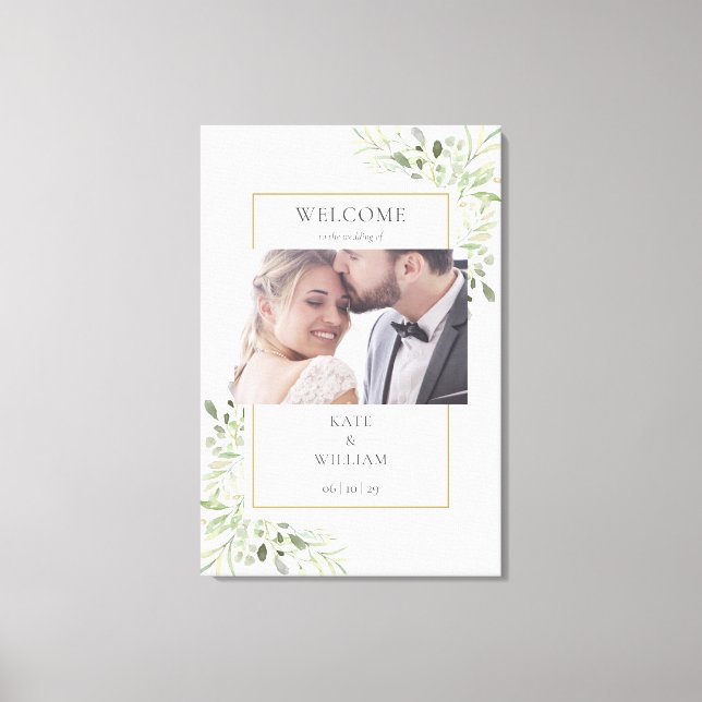 Elegante Greenerity Foliage Foto Wedding Willkomme Leinwanddruck (Vorderseite)