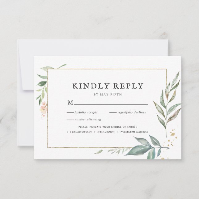 Elegante Greenerity Gold Rahmen Hochzeit RSVP mit  Karte (Vorderseite)