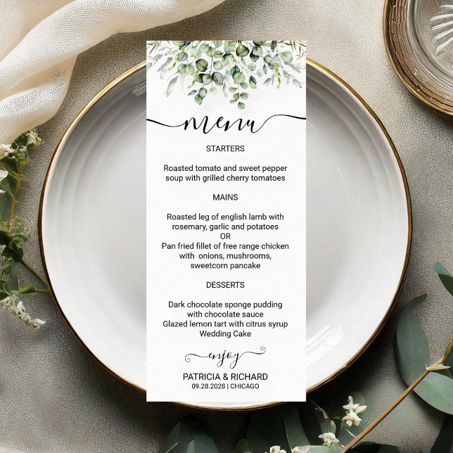 Elegante Greenerity Wedding Menu Cards Menükarte (Von Creator hochgeladen)