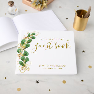 Elegante Greenerity White and Gold Foto Wedding Gästebuch