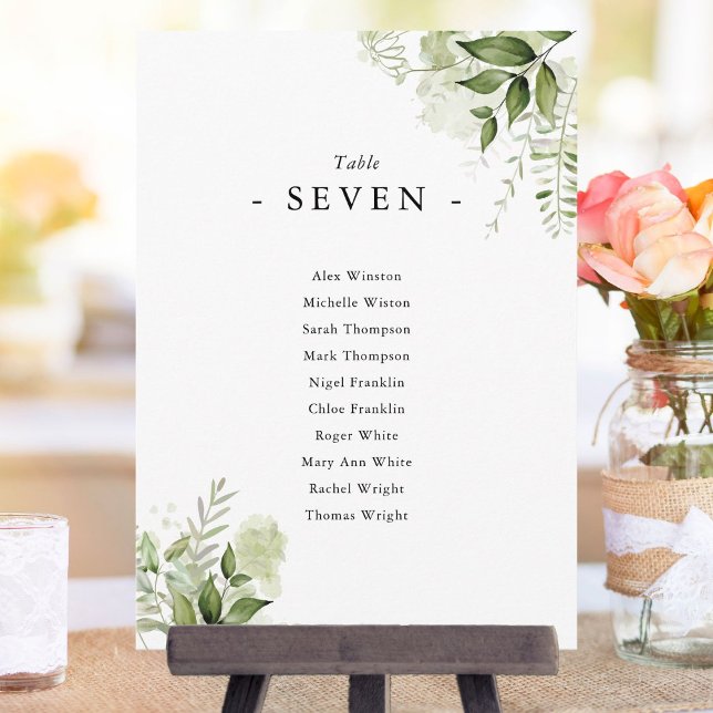 Elegante Greenery Bloral Sitzplan Tischnummer (Elegant Greenery Floral Seating Plan Table Number)